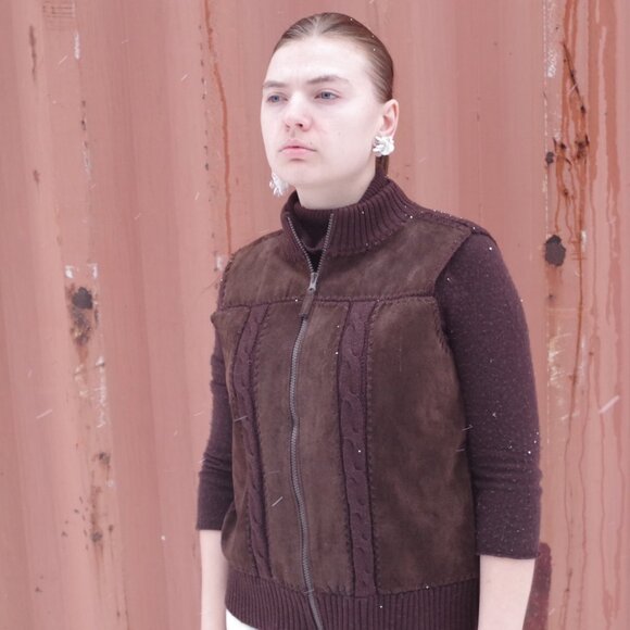 Beautiful  Vintage Chocolate Brown Front Leather Vest Size small, back and trim - Picture 12 of 13